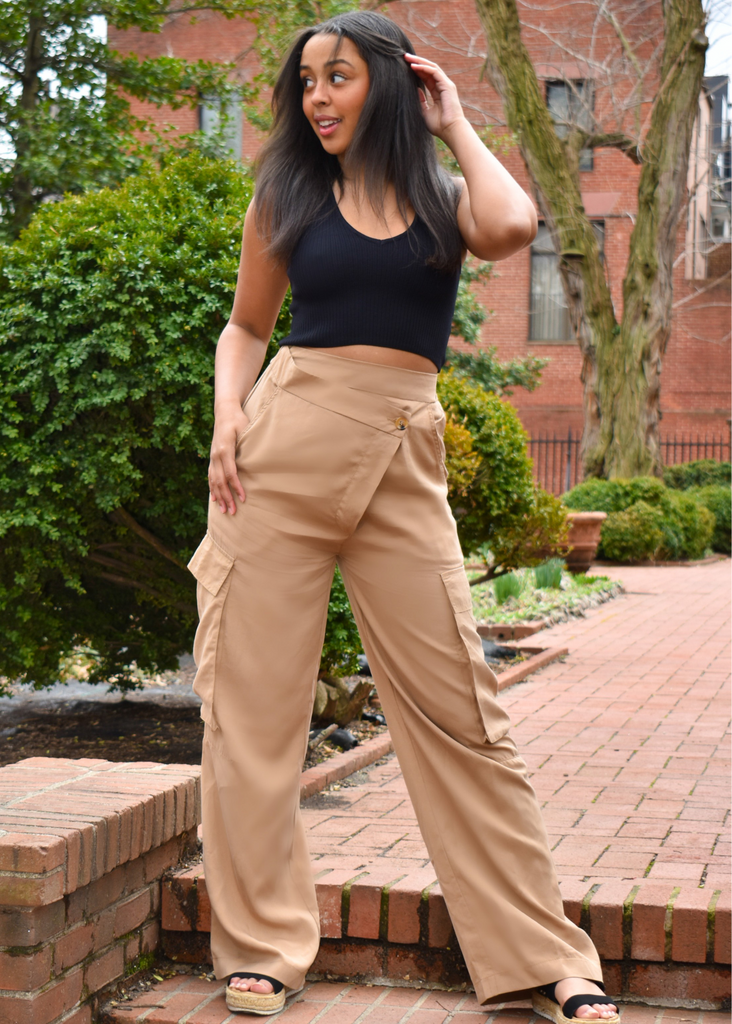 brown cargo style pants with pockets under 100